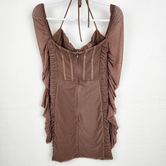 White Fox Boutique Dress Long Sleeve Brown Size Medium - Picture 4 of 8